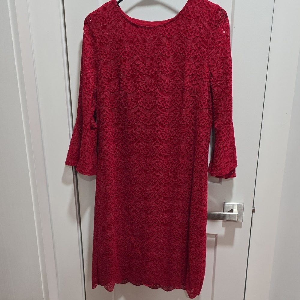 R&K Vibrant Red Lace Long Sleeve Dress